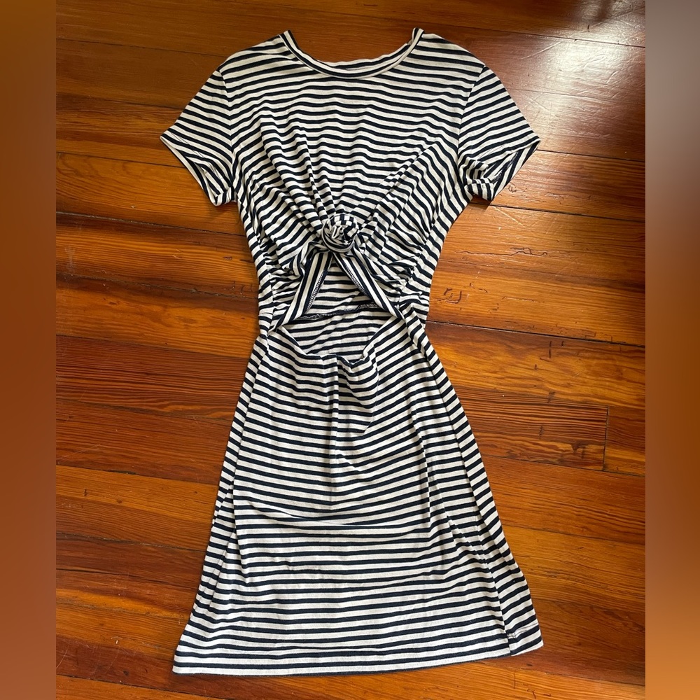 silence + noise Navy and White Striped Tie Front Bodycon Dress